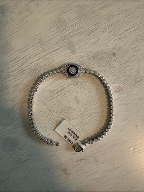 Sterling Silver Evil Eye Tennis Bracelet - White Crystal Accent.